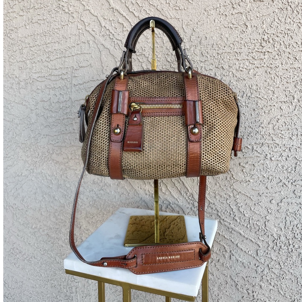 ANDREA MABIANI Perforated Italian Leather Mesh Luggage Style Hobo Crossbody Bag
